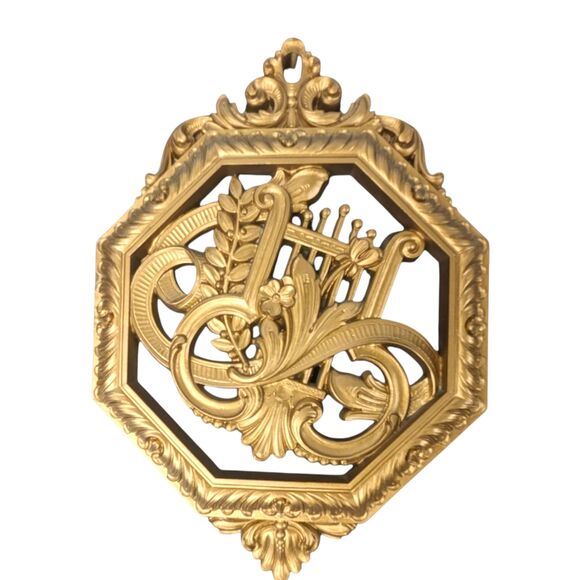 Vintage Homco Musical Instrument Wall Plaques: 1970s Gold Decor, Set of 3 - Picture 3 of 7